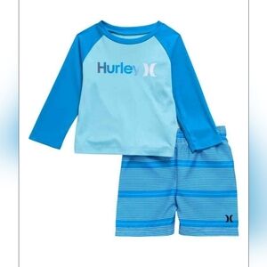 Hurley Shoreline 2pc Kids Size 4T Aqua and Blue Rashguard Set UPF50+